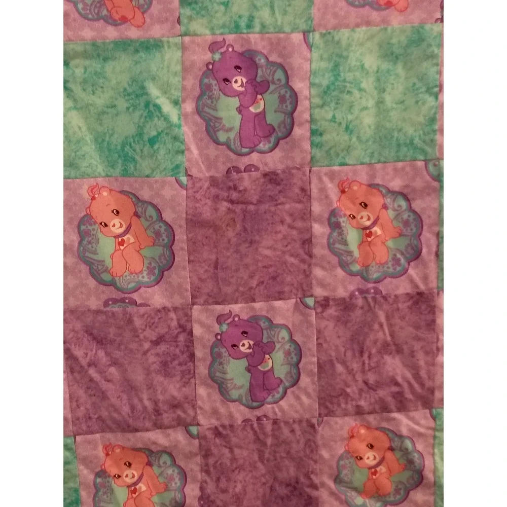 Handmade Care Bears Patchwork Baby Quilt Purple Pink Teal Share Bear‎ 33x44